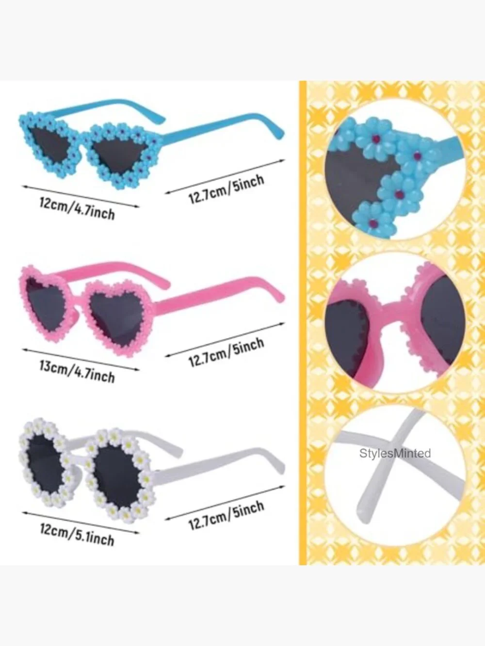 3pk Girls Round Sunglasses Cute Heart Flower Beach Glasses